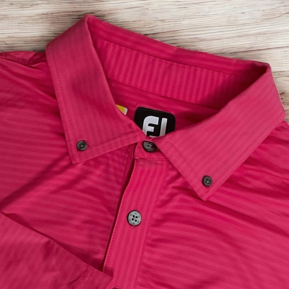 Footjoy Polo Shirt Mens 2XL Pink Striped FJ Golf Preppy Travel Workwear